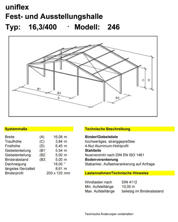 uniflex Fest- und Ausstellungshalle - Typ: 16,3/400 - Modell: 246