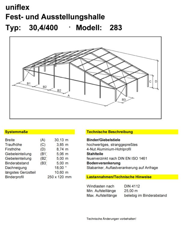 uniflex Fest- und Ausstellungshalle - Typ: 30,4/400 - Modell: 283