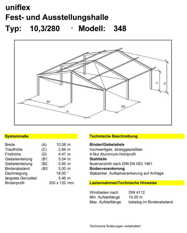 uniflex Fest- und Ausstellungshalle - Typ: 10,3/280 - Modell: 348