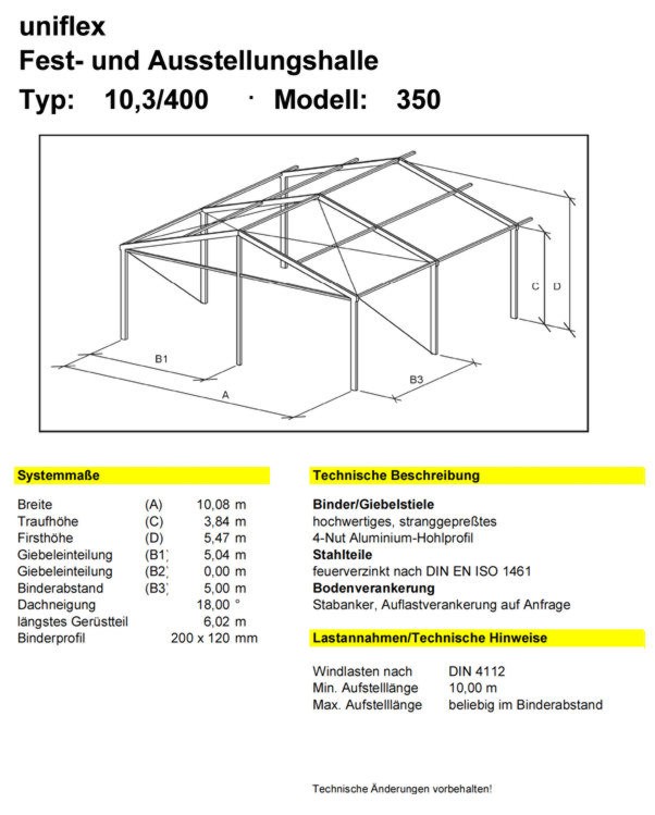 uniflex Fest- und Ausstellungshalle - Typ: 10,3/400 - Modell: 350