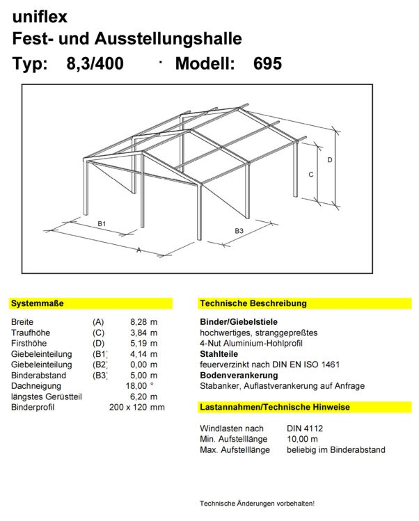 uniflex Fest- und Ausstellungshalle - Typ: 8,3/400 - Modell: 695