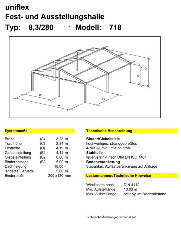 uniflex Fest- und Ausstellungshalle - Typ: 8,3/280 - Modell: 718